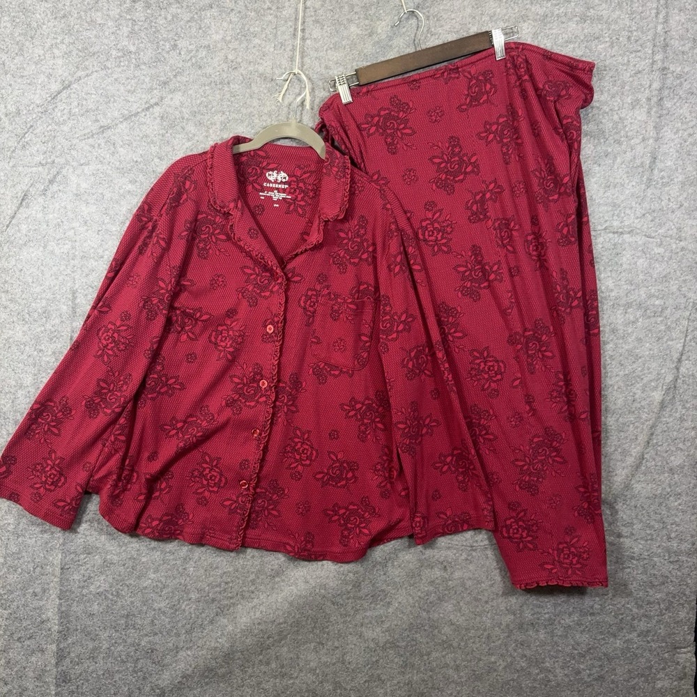 Cabernet Pajama Crop Set Womens XL Red Floral Ruffle Pockets